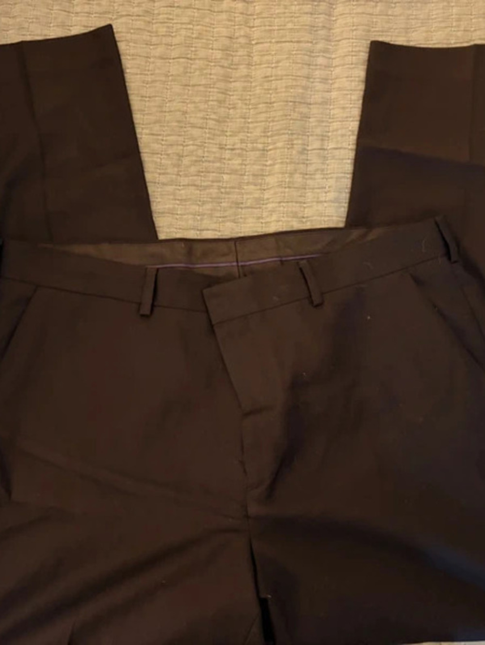 Black trousers with purple lining, Apt. 9
